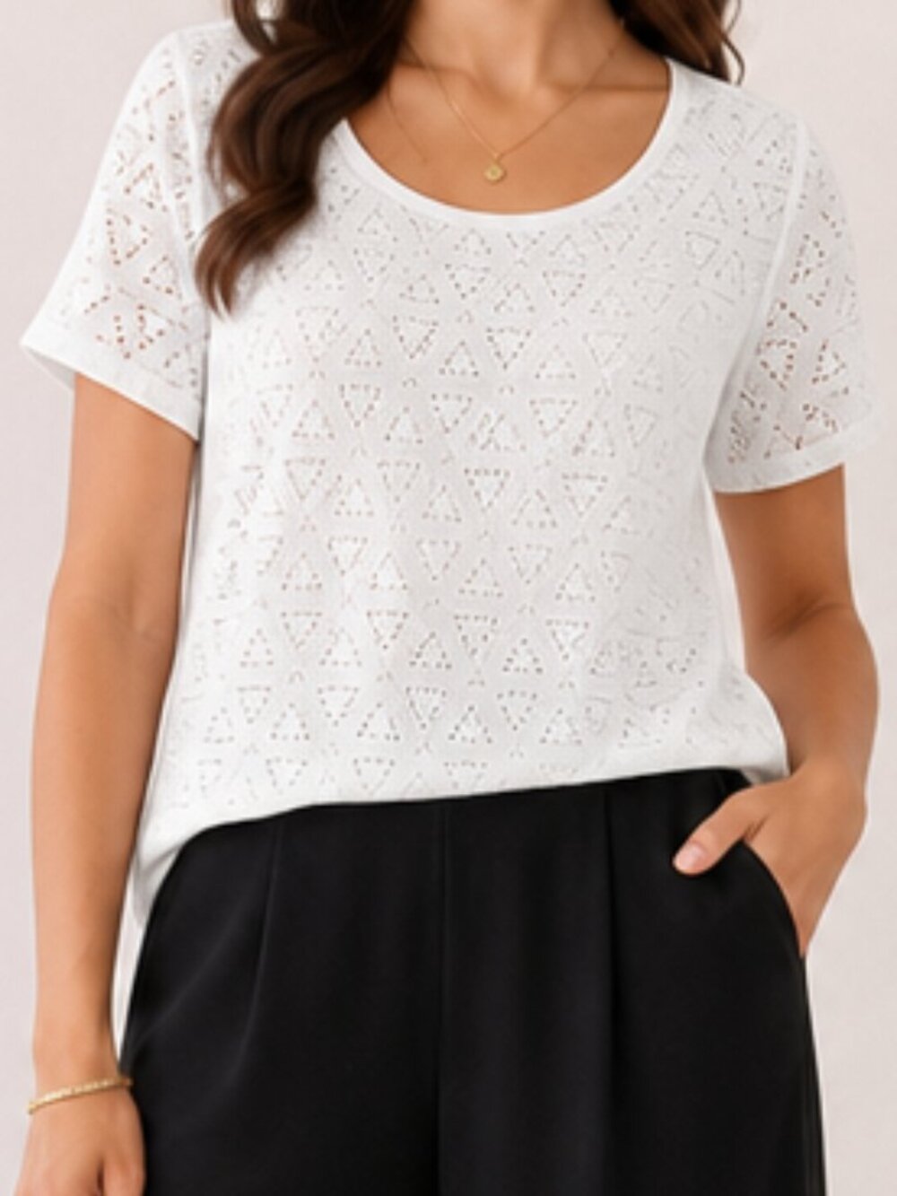 Marc New York Andrew Marc Geometic Layered XXL White Boxy Blouse Short Sleeves